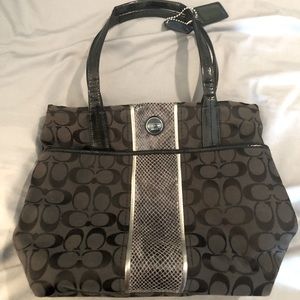 Coach F25706 Stripe Embossed Python Signature Jacquard/Patent Leather Tote